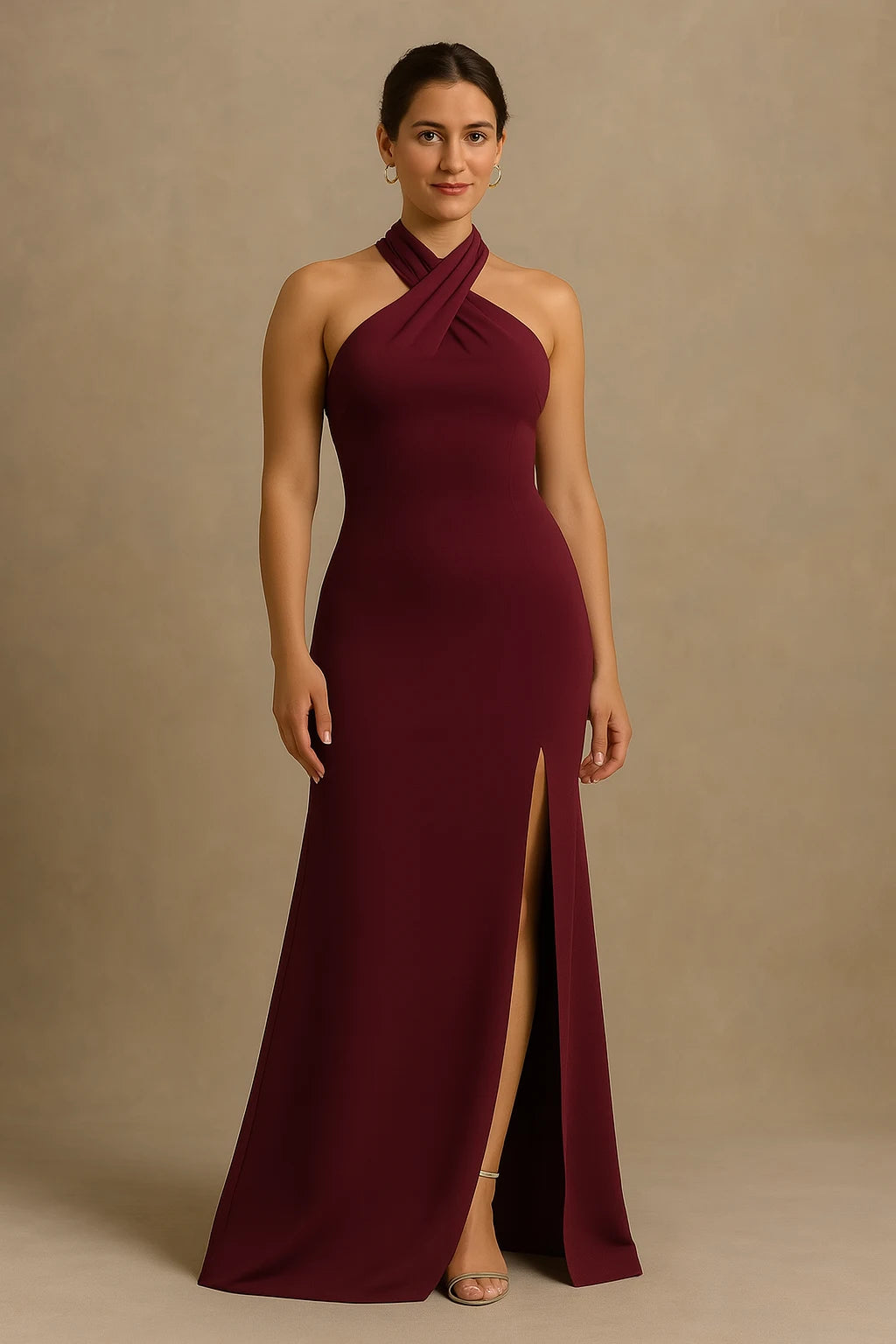 Luna - Formal Maxi Dress with Halter Neck and Side Slit Hem