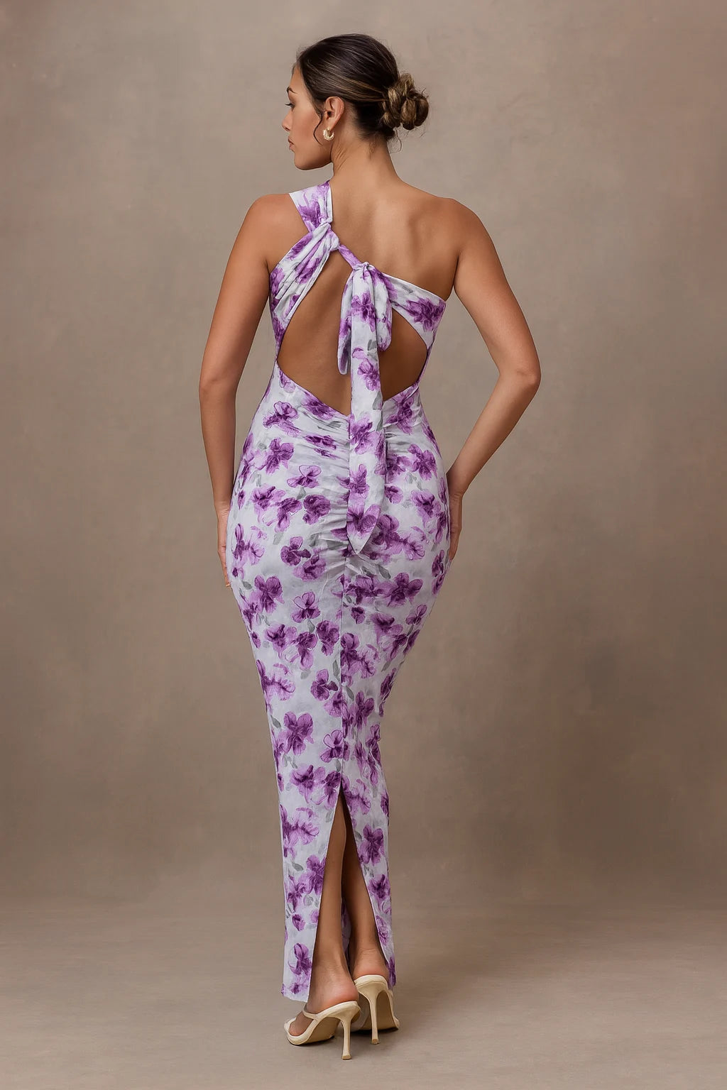 Selena - One-Shoulder Maxi Dress with Sculpting Fit and Back Tie Detail