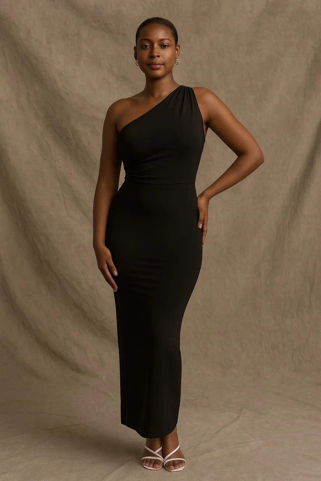Selena - One-Shoulder Maxi Dress with Sculpting Fit and Back Tie Detail