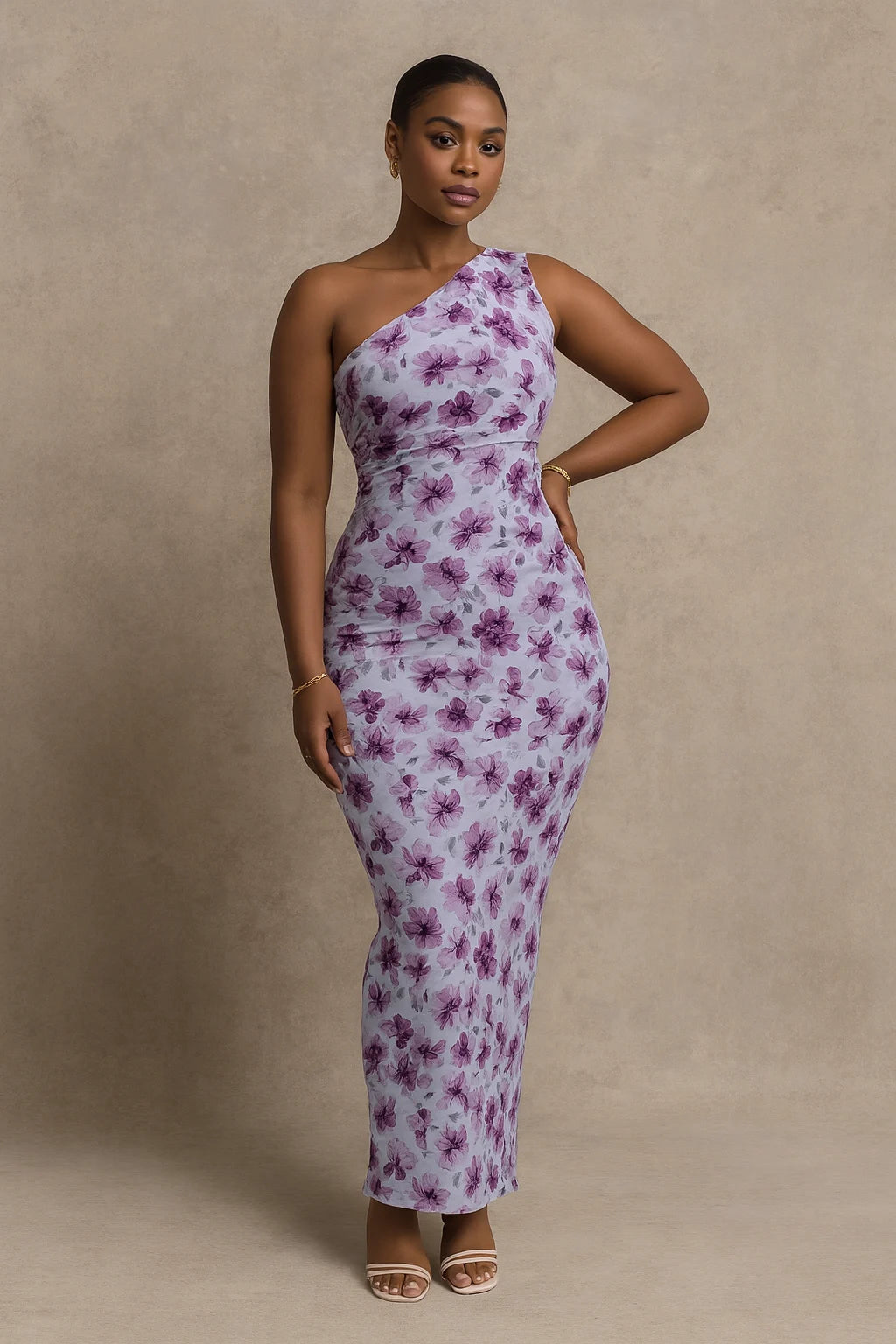 Selena - One-Shoulder Maxi Dress with Sculpting Fit and Back Tie Detail